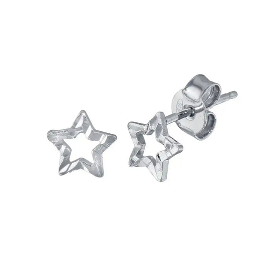 925 Sterling Silver Rhodium Plated Open DC Star Earrings