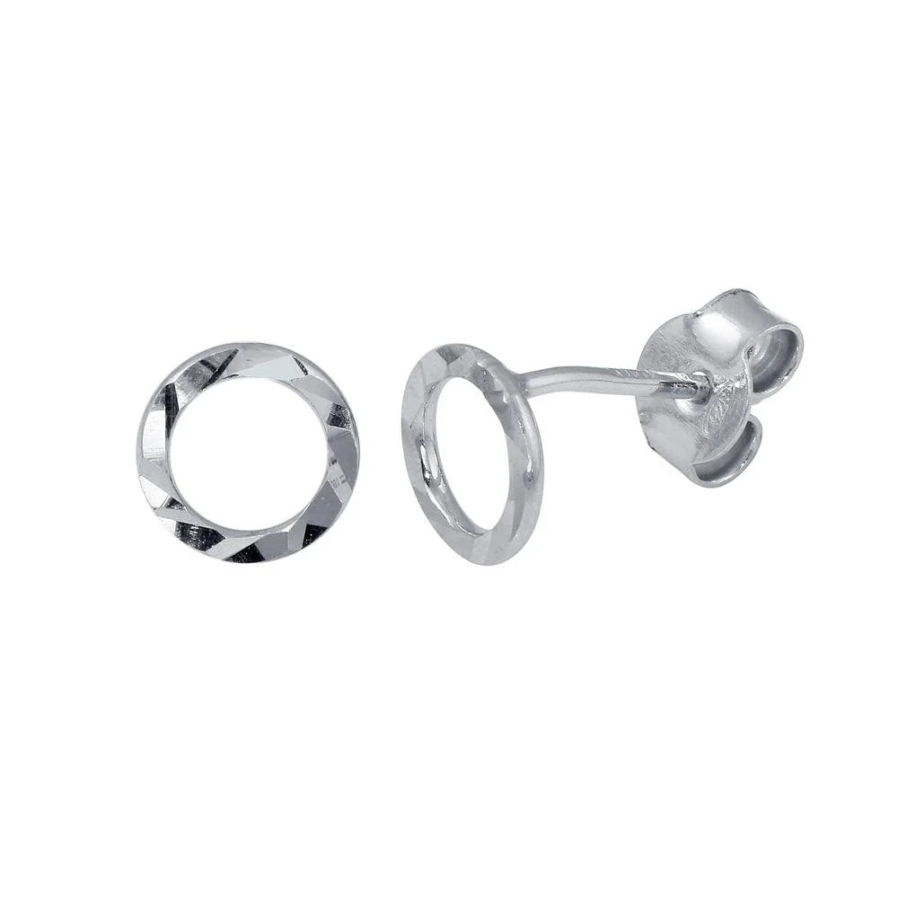 925 Sterling Silver Rhodium Plated DC Flat Open Circle Earrings