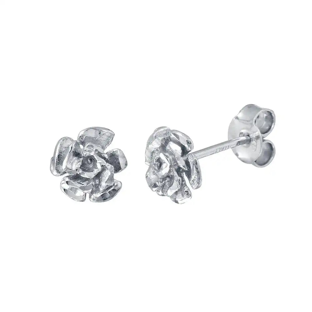 925 Sterling Silver Rhodium Plated Flower Earrings