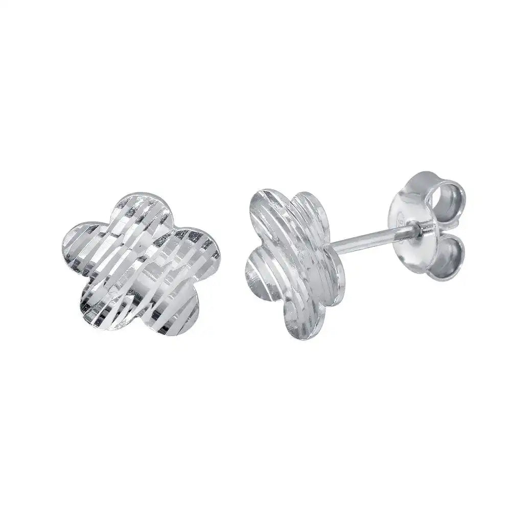 925 Sterling Silver Rhodium Plated DC Flower Stud Earrings