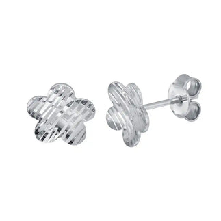 925 Sterling Silver Rhodium Plated DC Flower Stud Earrings