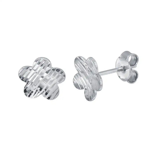 925 Sterling Silver Rhodium Plated DC Flower Stud Earrings