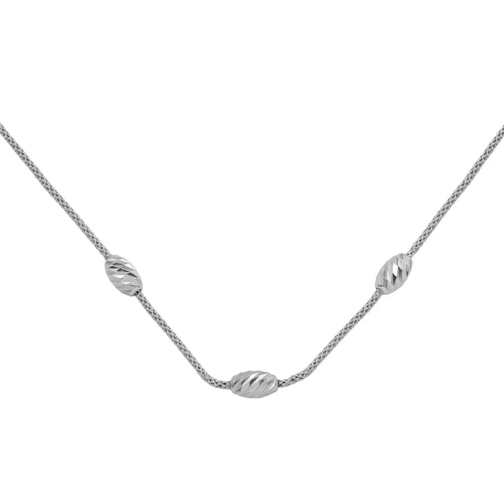 925 Sterling Silver Rhodium Plated Three Bead Necklace