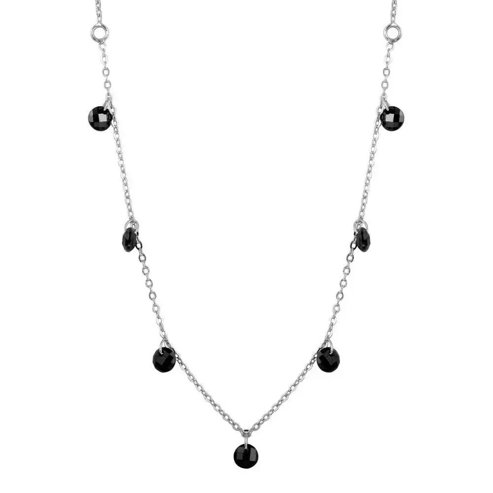 925 Sterling Silver Rhodium Plated Dangling Black CZ Chain Necklace