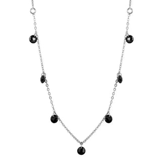 925 Sterling Silver Rhodium Plated Dangling Black CZ Chain Necklace