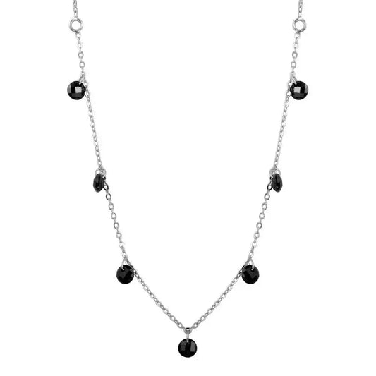 925 Sterling Silver Rhodium Plated Dangling Black CZ Chain Necklace