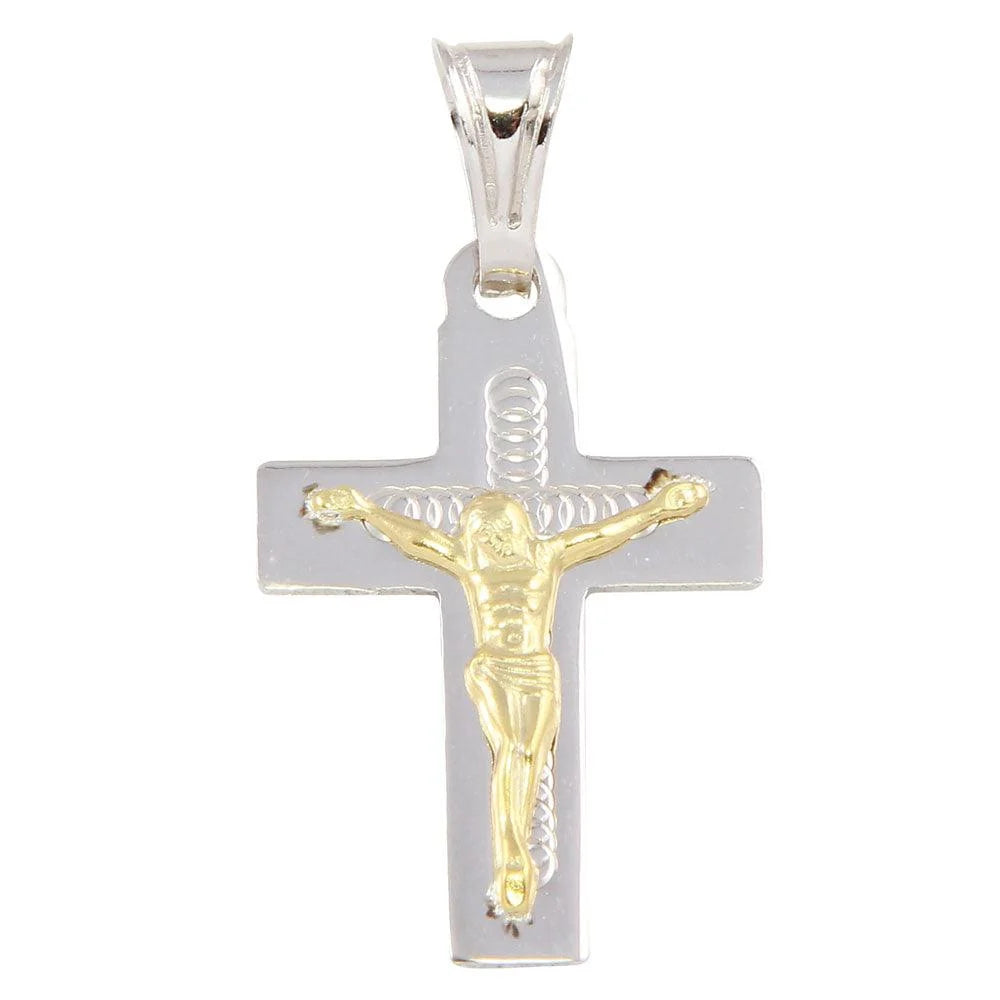 925 Sterling Silver Two Tone Small Jesus Cross Pendant