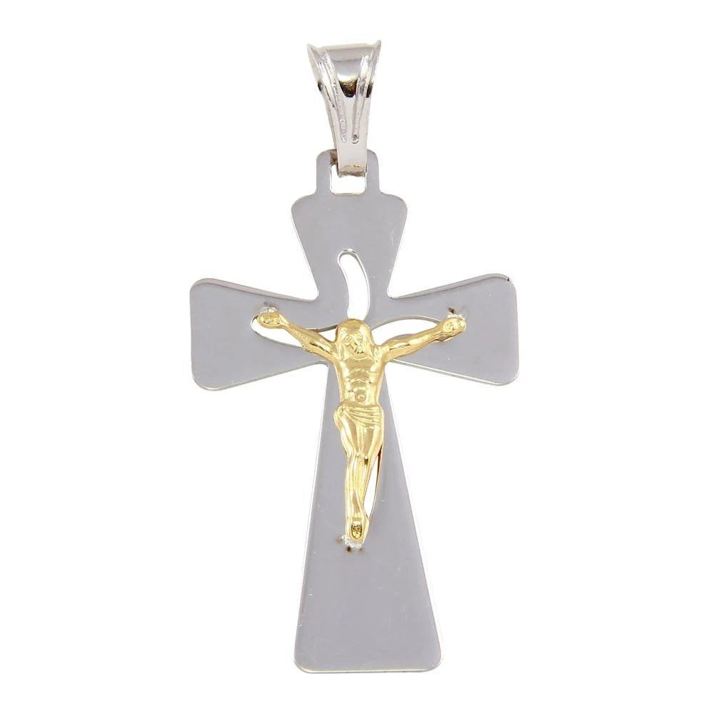 925 Sterling Silver Two Tone Medium Jesus Cross Pendant