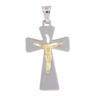 925 Sterling Silver Two Tone Medium Jesus Cross Pendant
