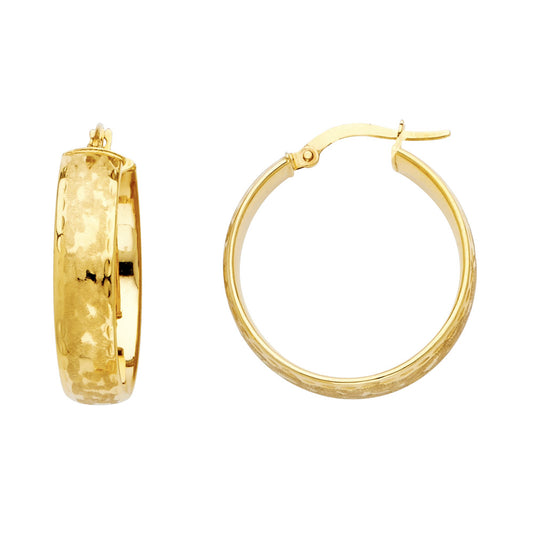 14K Yellow Gold Diamond-Cut Faceted Hoop Earrings aprox 1" in diameter