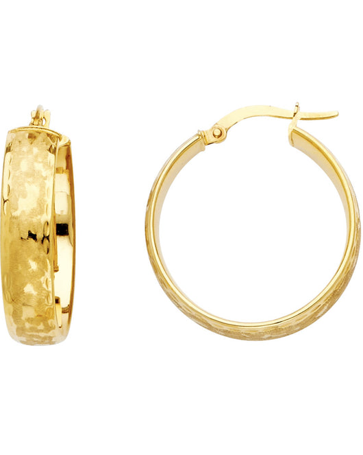 14K Yellow Gold Diamond-Cut Faceted Hoop Earrings aprox 1