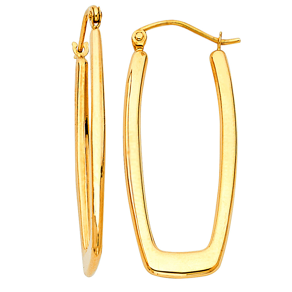 14K Yellow Gold High-Polished Elongated Rectangle Hoop Earrings aprox 1 1/4" tall