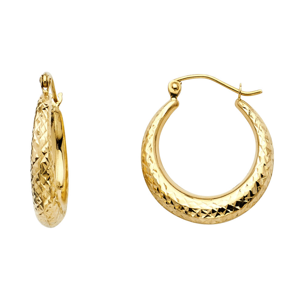 14K Yellow Gold Diamond-Cut Rounded Hoop Earrings aprox 1/2" in diameter