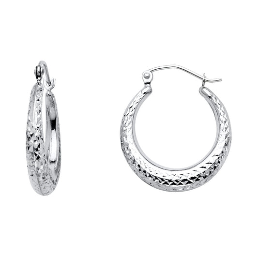 14K White Gold Diamond-Cut Rounded Hoop Earrings aprox 1/2" in diameter