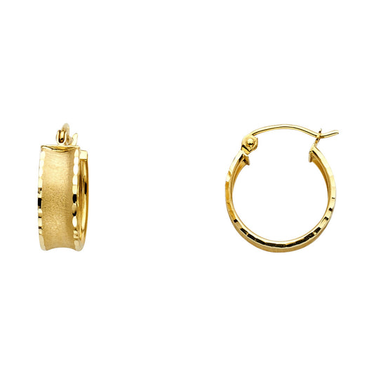 14K Yellow Gold Diamond-Cut Faceted Hoop Earrings aprox 1/2" in diameter