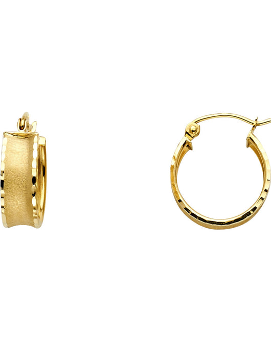 14K Yellow Gold Diamond-Cut Faceted Hoop Earrings aprox 1/2