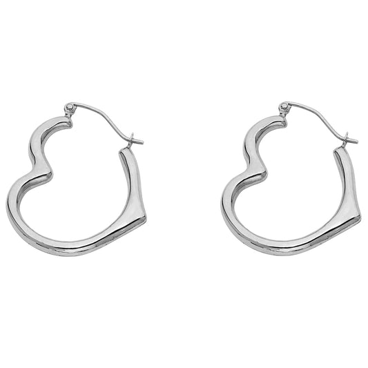 14K White Gold Heart Shape Hoop Earrings