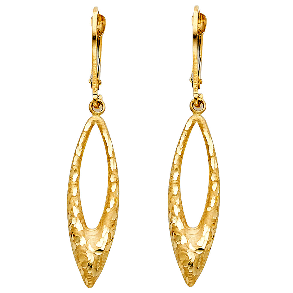 14K Yellow Gold Hammered Open-Loop Drop Earrings 1 3/4" tall