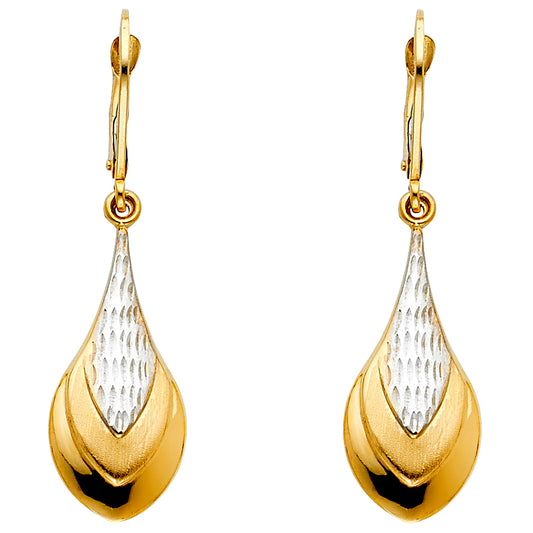 14K Two-Tone Gold Diamond-Cut Teardrop Earrings 1 3/4" tall