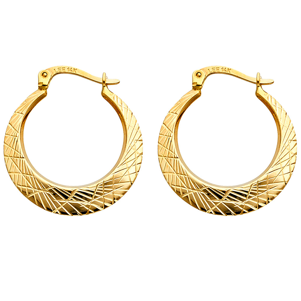 14K Yellow Gold Textured Hoop Earrings aprox 3/4" in diameter
