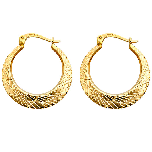 14K Yellow Gold Textured Hoop Earrings aprox 3/4" in diameter