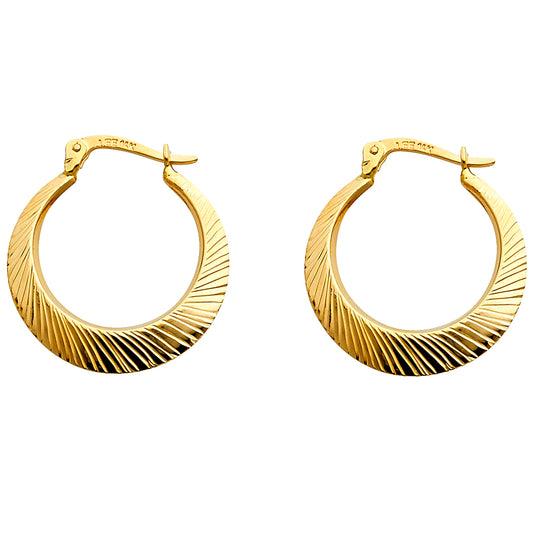 14K Yellow Gold Textured Swirl Hoop Earrings aprox 3/4" in diameter
