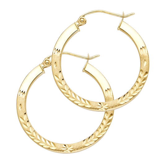 14K Yellow Gold Diamond-Cut Faceted Hoop Earrings aprox 3/4" in diameter