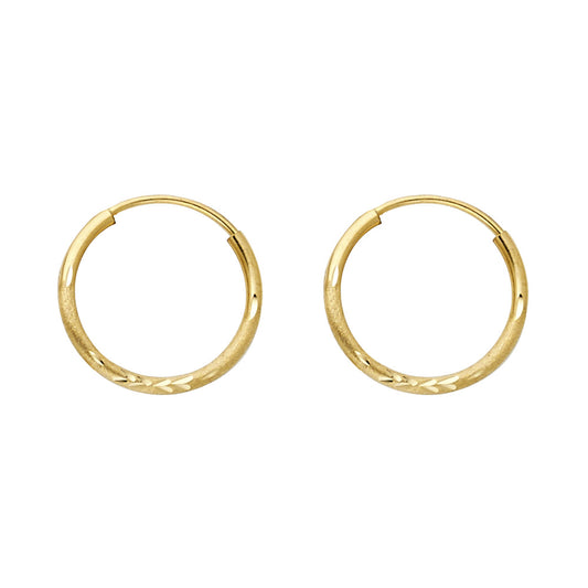14K Yellow Gold Diamond-Cut Faceted Hoop Earrings 1.2mm thick aprox 1/2"" in diameter