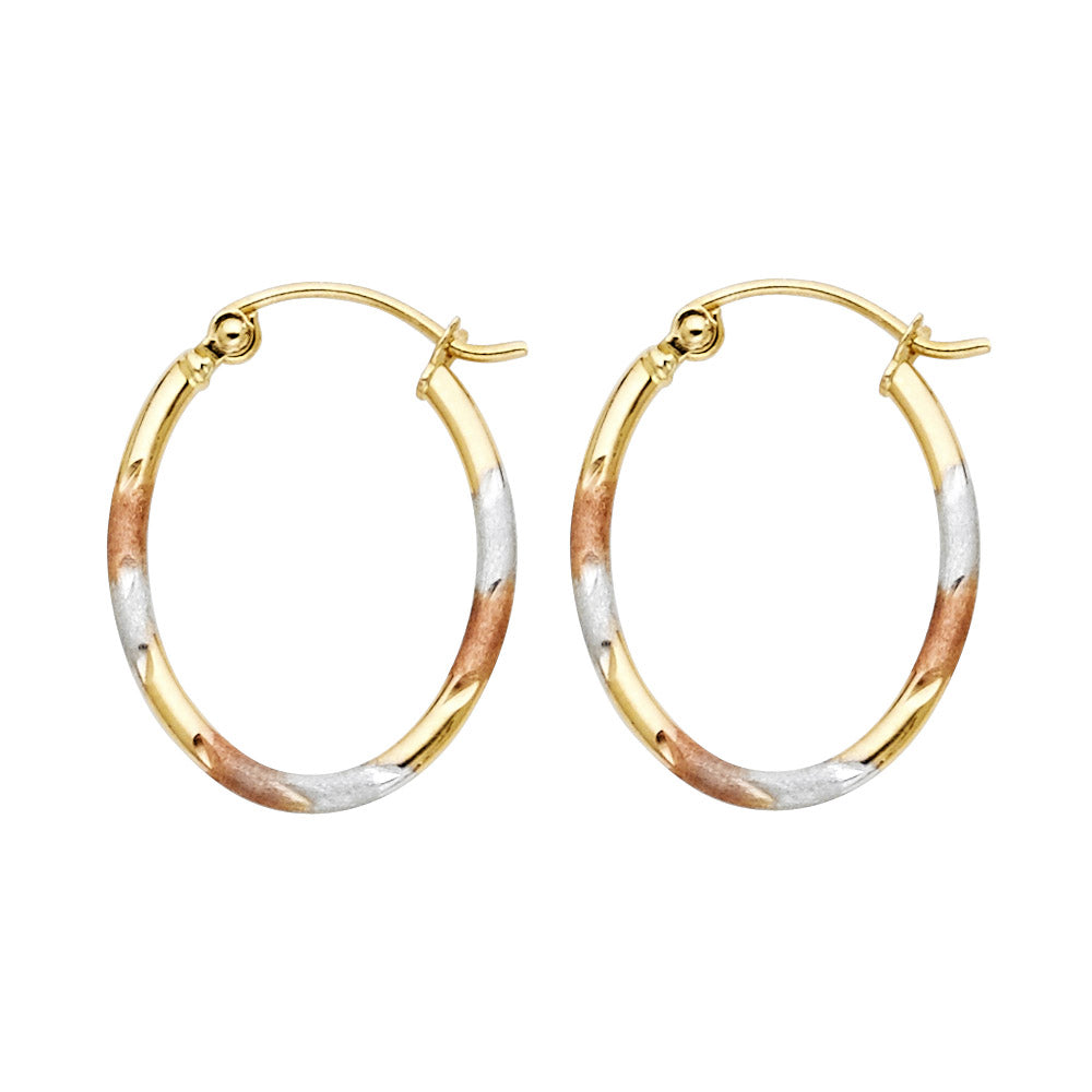 14K Tri-Color Gold Diamond-Cut Hoop Earrings 1.5mm thick aprox 3/4" in diameter