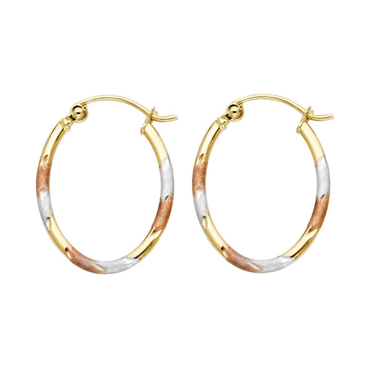 14K Tri-Color Gold Diamond-Cut Hoop Earrings 1.5mm thick aprox 3/4" in diameter