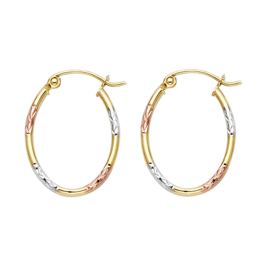 14K Tri-Color Gold Diamond-Cut Hoop Earrings 1.5mm thick aprox 3/4" in diameter