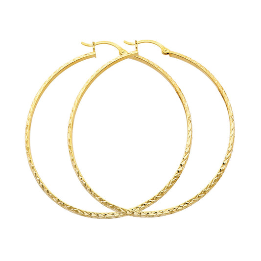14K Yellow Gold Diamond-Cut Hoop Earrings 3mm thick aprox 1 3/4" in diameter