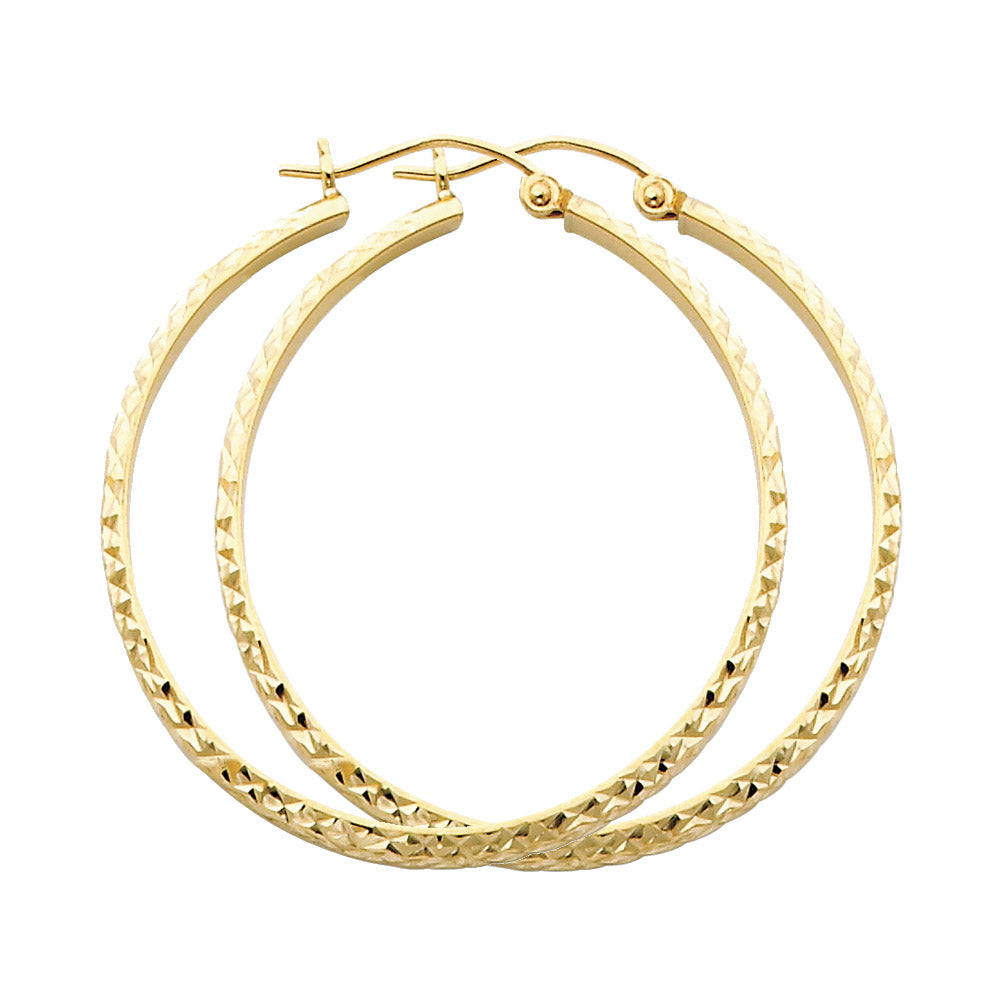 14K Yellow Gold Diamond-Cut Hoop Earrings 3mm thick aprox 1 1/2" in diameter