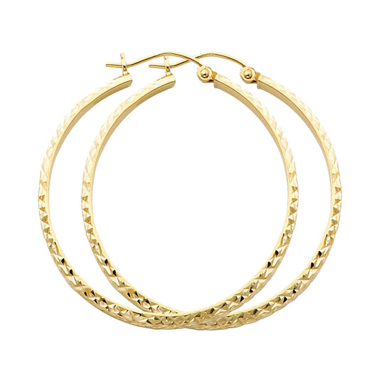 14K Yellow Gold Diamond-Cut Hoop Earrings 3mm thick aprox 1 1/2" in diameter