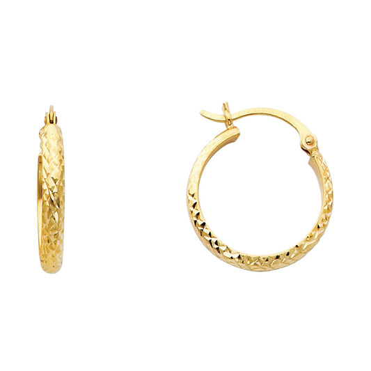 14K Yellow Gold Diamond-Cut Hoop Earrings 3mm thick aprox 3/4" in diameter