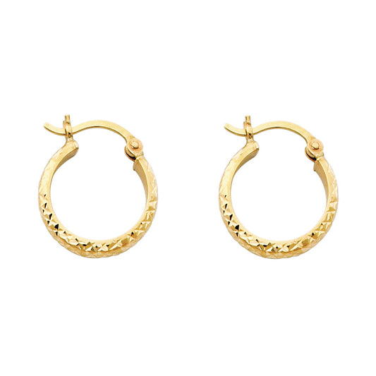 14K Yellow Gold Diamond-Cut Hoop Earrings 3mm thick aprox 1/2" in diameter