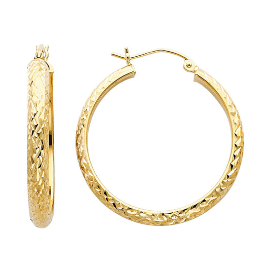 14K Yellow Gold Diamond-Cut Faceted Hoop Earrings aprox 1 1/4" in diameter