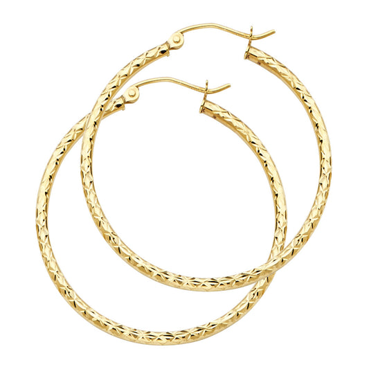 14K Yellow Gold Diamond-Cut Hoop Earrings 2.0mm thick aprox 1.5" in diameter