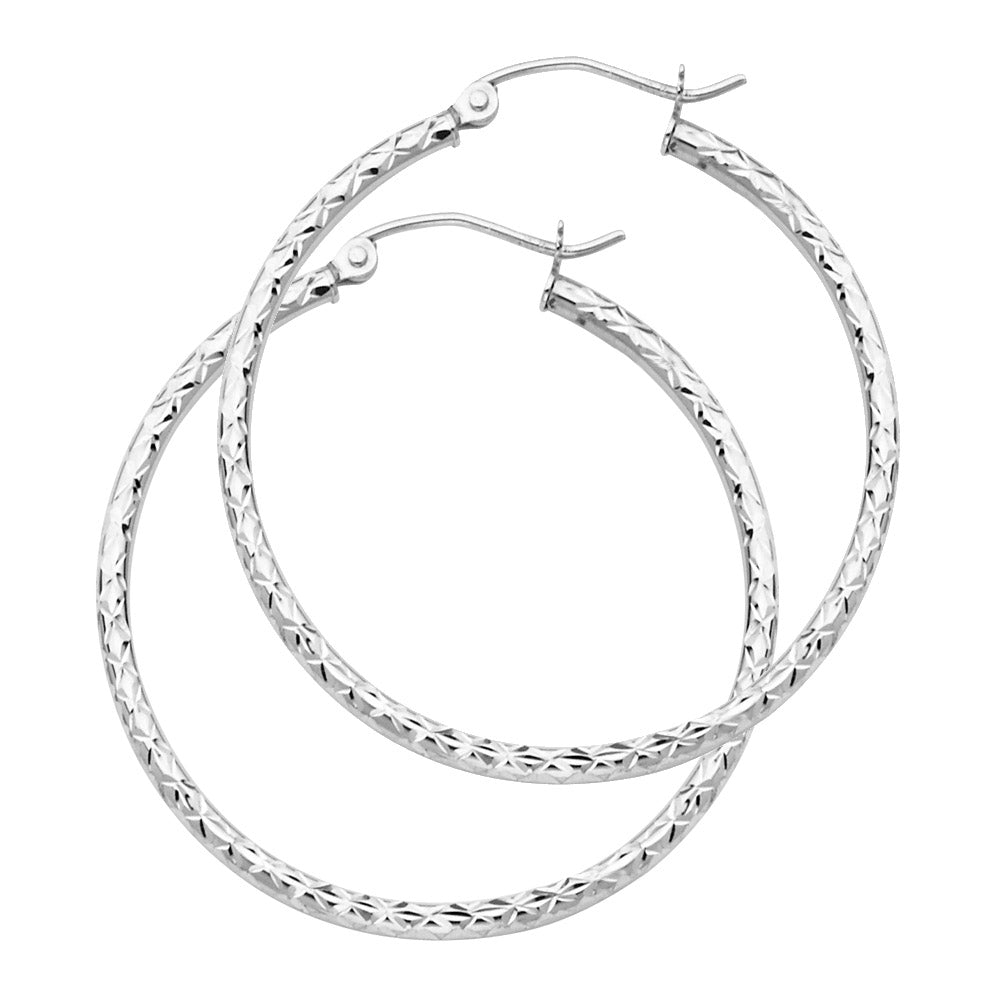 14K White Gold Diamond-Cut Hoop Earrings 2.0mm thick aprox 1.5" in diameter