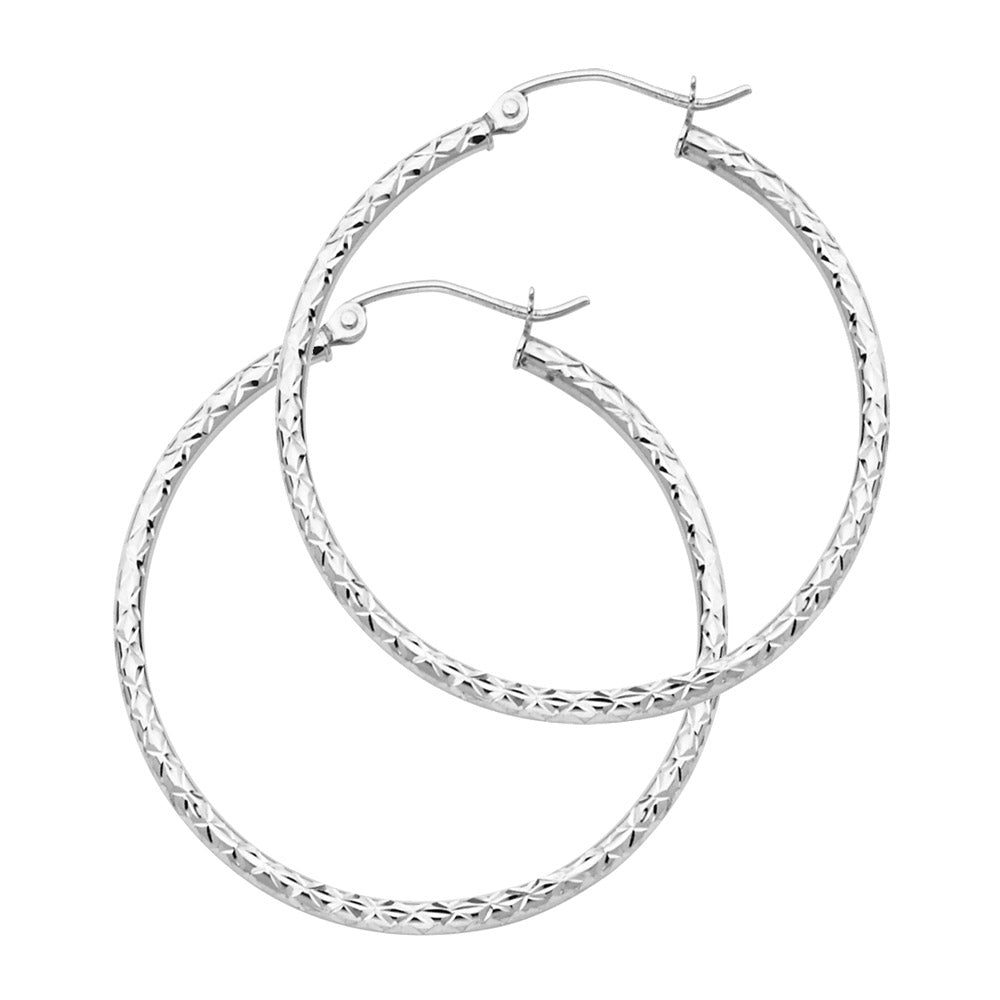 14K White Gold Diamond-Cut Hoop Earrings 2.0mm thick aprox 1" in diameter