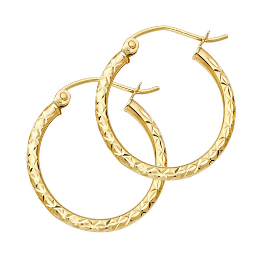 14K Yellow Gold Diamond-Cut Hoop Earrings 2.0mm thick aprox 3/4" in diameter