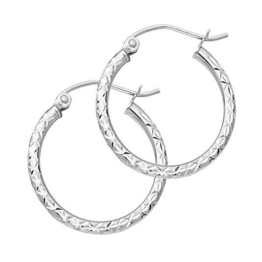 14K White Gold Diamond-Cut Hoop Earrings 2.0mm thick aprox 3/4" in diameter