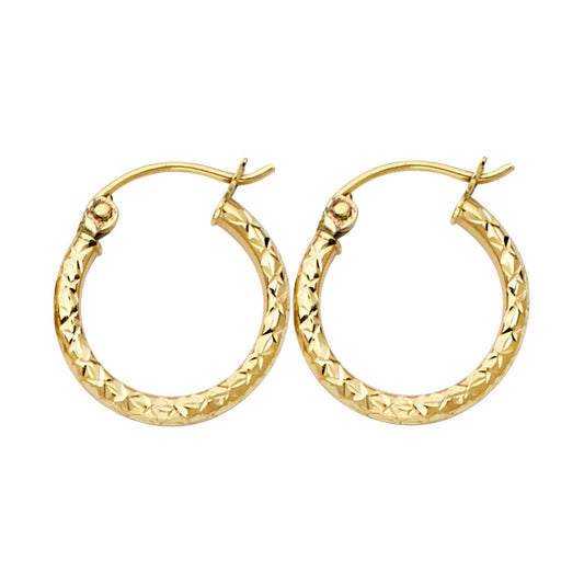 14K Yellow Gold Diamond-Cut Hoop Earrings 2.0mm thick aprox 1/2" in diameter