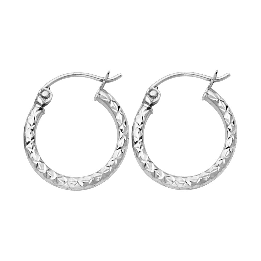 14K White Gold Diamond-Cut Hoop Earrings 2.0mm thick aprox 1/2" in diameter