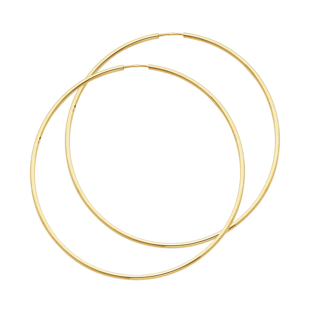 14K Yellow Gold Classic Hollow Hoop Earrings 1.5mm Thick Aprox 2.2" in Diameter