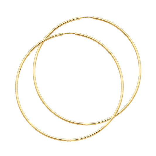 14K Yellow Gold Classic Hollow Hoop Earrings 1.5mm Thick Aprox 2.2" in Diameter