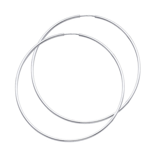 14K White Gold Classic Hollow Hoop Earrings 1.5mm Thick Aprox 2.2" in Diameter