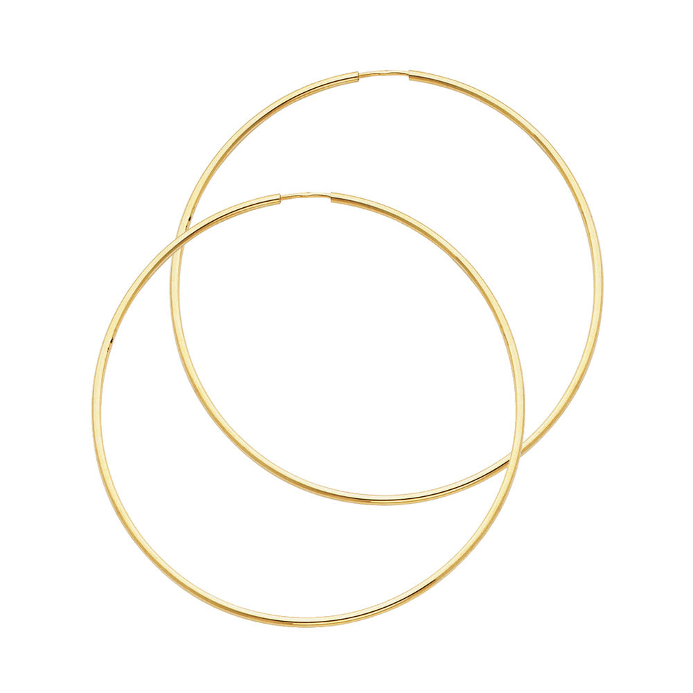 14K Yellow Gold Hollow Hoop Earrings 1.5mm Thick Aprox 1.8" in Diameter