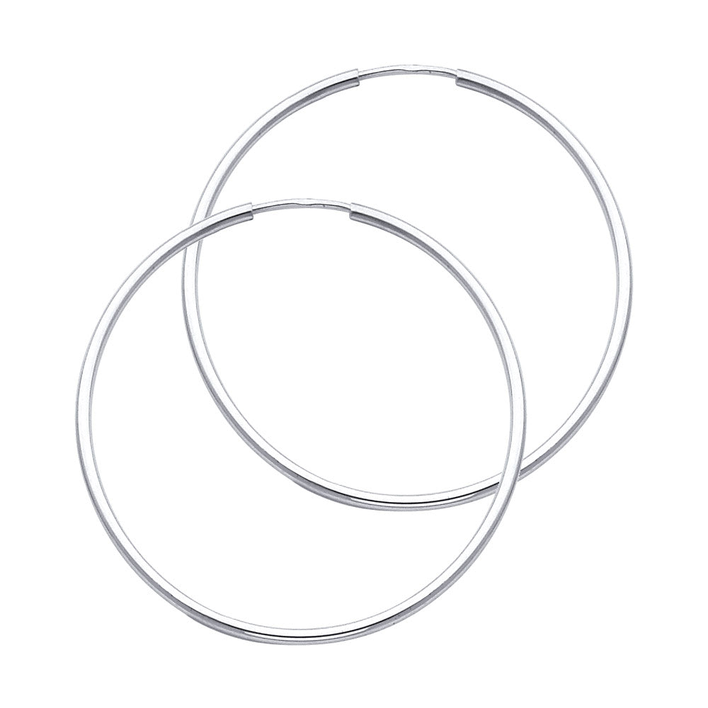 14K White Gold Hollow Hoop Earrings 1.5mm Thick Aprox 1.4" in Diameter