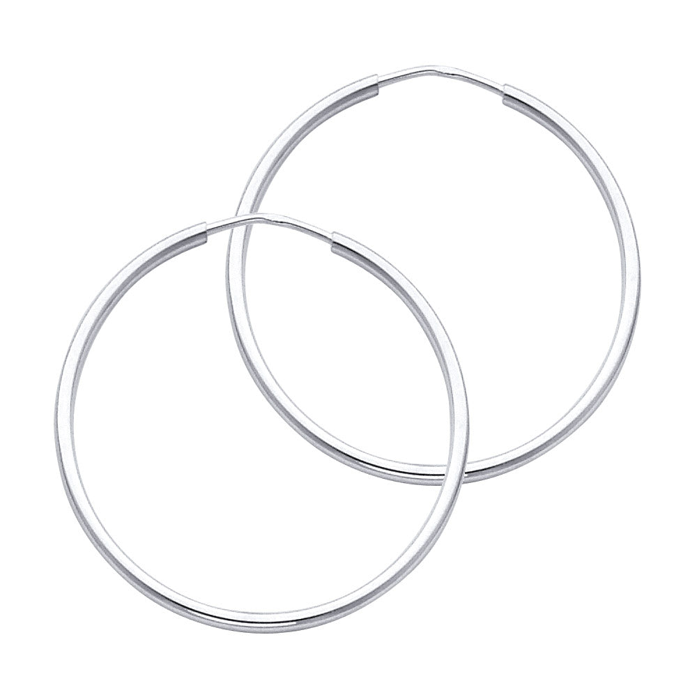 14K White Gold Hollow Hoop Earrings 1.5mm Thick Aprox 1" in Diameter